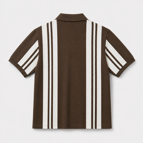 Brown Striped Zip-Neck Polo Shirt