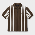 Brown Striped Zip-Neck Polo Shirt