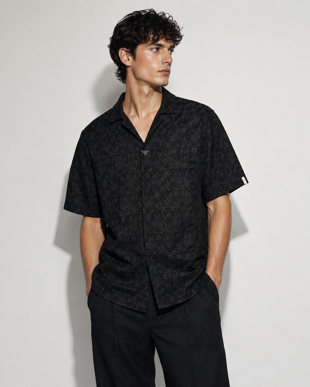 Midnight Floral Textured Short Sleeve Shirt