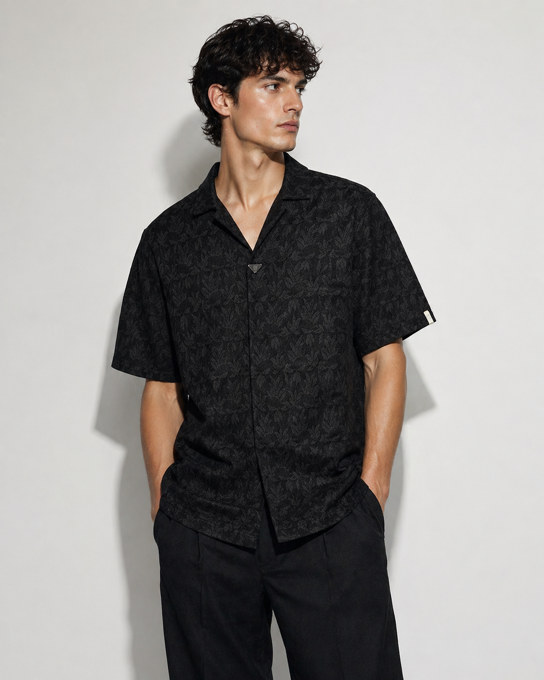 Midnight Floral Textured Short Sleeve Shirt